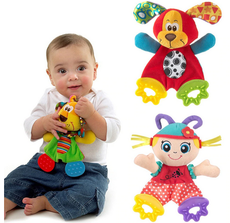 Newborn Baby Cute Playmate Plush Doll Toys Kids Cartoon Animals Hand Bells Rattles Toy Baby Teether Kids Teething Toys For Baby