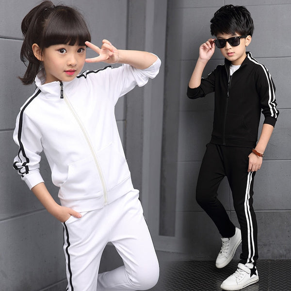 Boys Girls Clothing set Children's Spring Autumn Solid Student Sprotwear 2pcs suits Long Sleeve Clothes For 5 6 8 10 12 14 Years