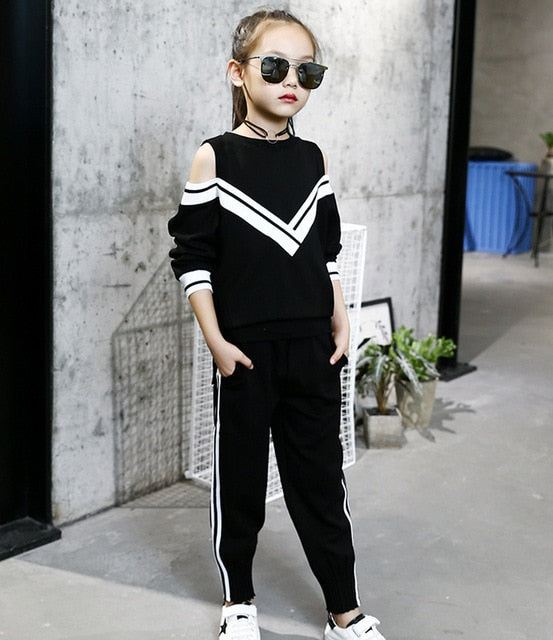white girls Sport Suit Teenage Autumn Girls Clothes Set Long Sleeve Top & Pants Casual 6 7 8 9 10 11 12 Years Child Girl Clothes