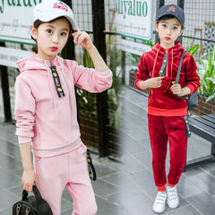 Sports Girls Clothes Set Gold Velvet Girls Suit Hoodies+Pants 2 Pcs Spring Children's Set Teen Girls Clothes Suit 4 6 8 12 Years