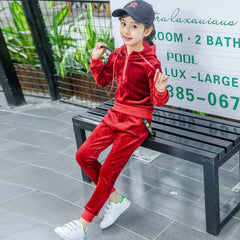 Sports Girls Clothes Set Gold Velvet Girls Suit Hoodies+Pants 2 Pcs Spring Children's Set Teen Girls Clothes Suit 4 6 8 12 Years