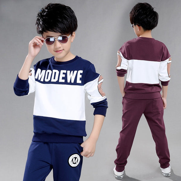 Boy Clothing Tracksuits Sets Spring Autumn 4 5 6 7 8 910 11 12 Years Navy Blue Red Wine Letter Casual Kids Clothes Sports Suits