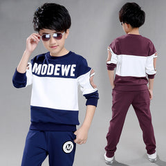 Boy Clothing Tracksuits Sets Spring Autumn 4 5 6 7 8 910 11 12 Years Navy Blue Red Wine Letter Casual Kids Clothes Sports Suits