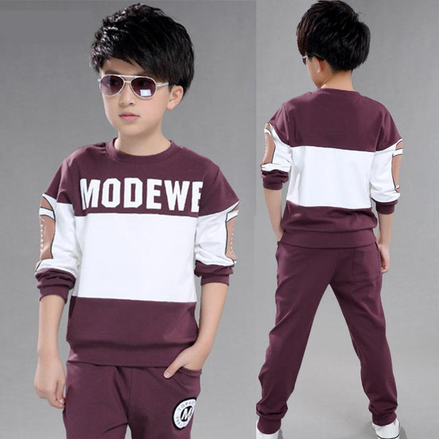 Boy Clothing Tracksuits Sets Spring Autumn 4 5 6 7 8 910 11 12 Years Navy Blue Red Wine Letter Casual Kids Clothes Sports Suits