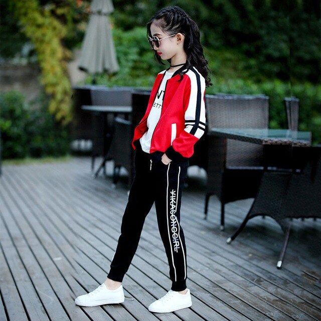 3 pcs Children Clothing Sets Cotton Autumn Sports Suits For 5 6 7 8 9 10 11 12 Years Girls Sportswear Casual Teenager Tracksuits
