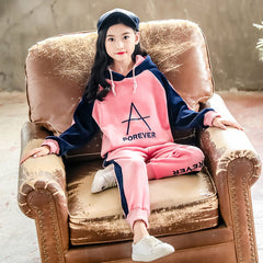 Spring Autumn Girls Sports Suit Velvet Tracksuit Kids Fashion Sportwear Children Hooded Suit Casual Outfit 6 8 10 12 years old