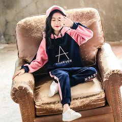 Spring Autumn Girls Sports Suit Velvet Tracksuit Kids Fashion Sportwear Children Hooded Suit Casual Outfit 6 8 10 12 years old