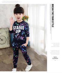 Girls Tracksuits 100% Cotton Spring Sportswear Outfits Girls Sports Suits Graffiti Letter Clothing Sets For 5 6  8 10 12 14 Year