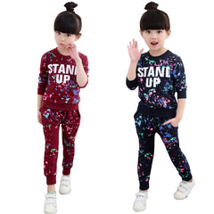 Girls Tracksuits 100% Cotton Spring Sportswear Outfits Girls Sports Suits Graffiti Letter Clothing Sets For 5 6  8 10 12 14 Year