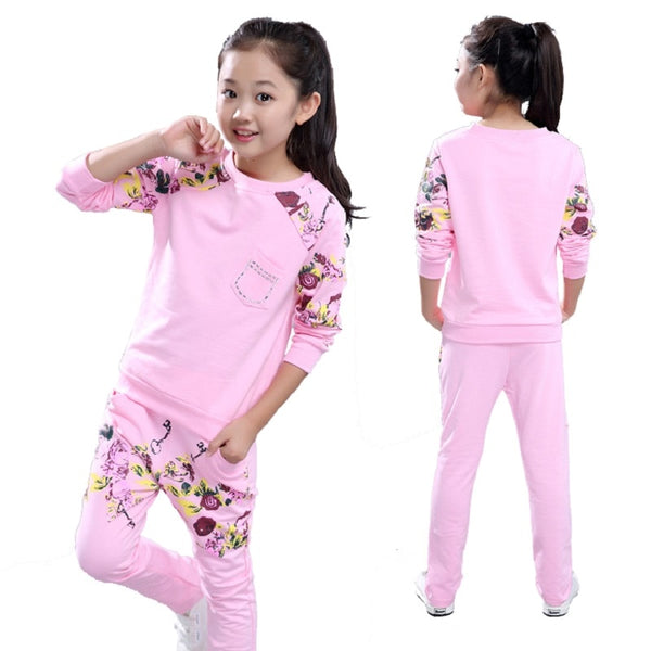 Girls Sports Suits Clothing Sets For 5 6  8 10 12 14 Year Girl print Tracksuits Costume Cotton Spring &Autumn Sportswear Outfits