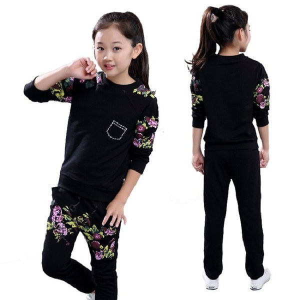 Girls Sports Suits Clothing Sets For 5 6  8 10 12 14 Year Girl print Tracksuits Costume Cotton Spring &Autumn Sportswear Outfits